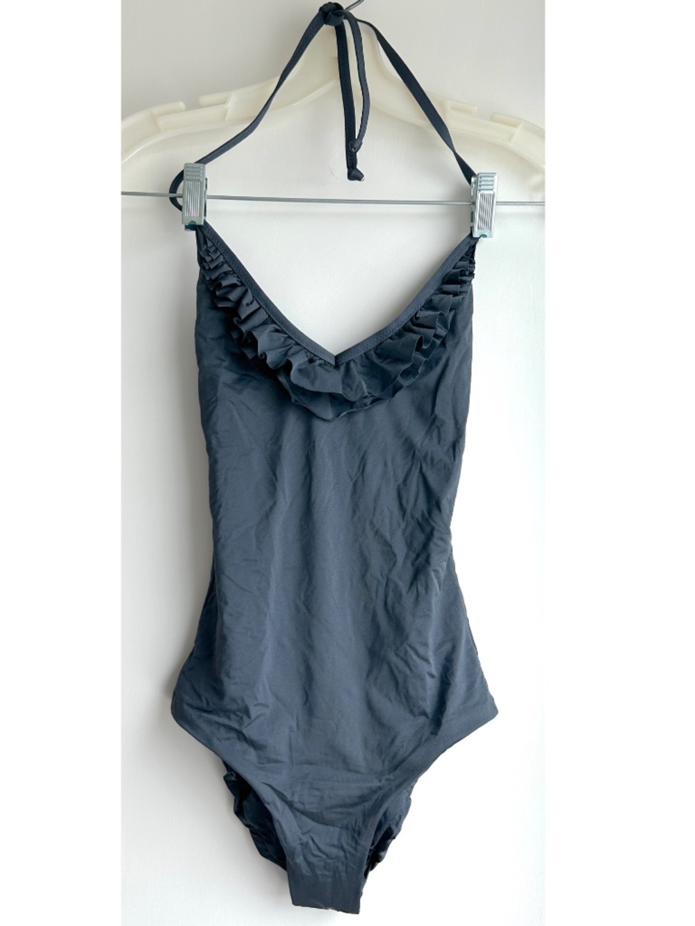 J.Crew NWT One Piece Swimsuit Jersey Lomellina Ruffle Halter Tank 2 Dark Slate